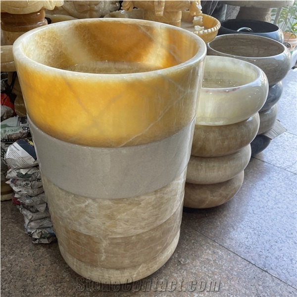 Luxury Round Yellow Onyx Bathroom Sink For Home Decor