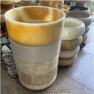Luxury Round Yellow Onyx Bathroom Sink For Home Decor