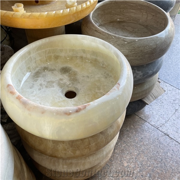 Luxury Round Yellow Onyx Bathroom Sink For Home Decor