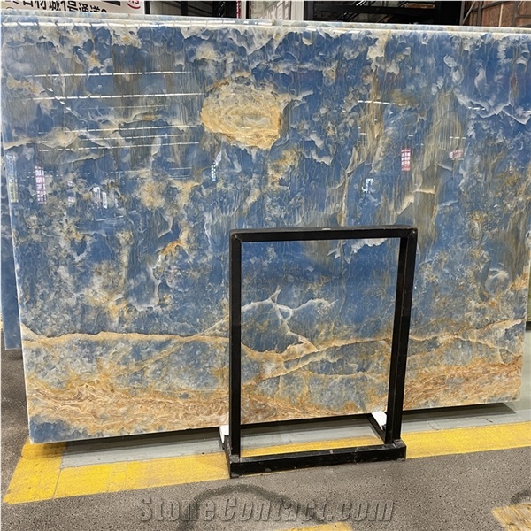 Luxury Translucent Blue Onyx Slab For Background Wall