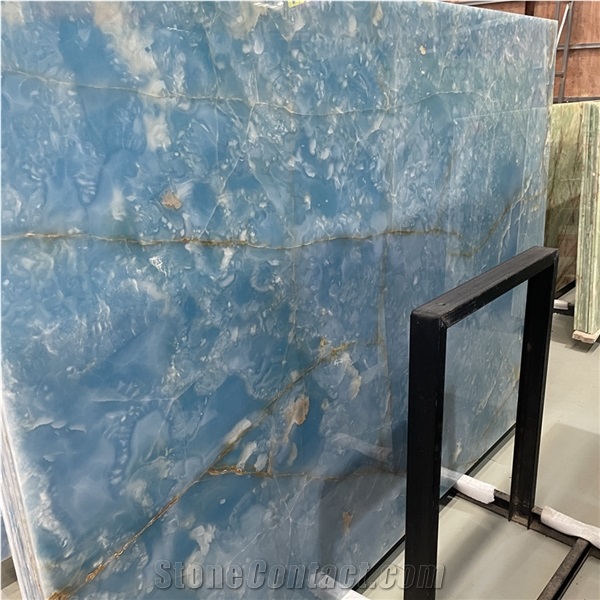 Luxury Translucent Blue Onyx Slab For Background Wall