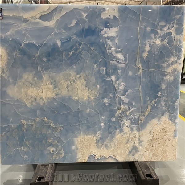 Luxury Translucent Blue Onyx Slab For Background Wall
