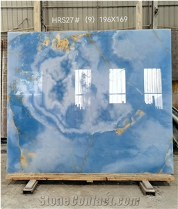 Luxury Translucent Blue Onyx Slab For Background Wall