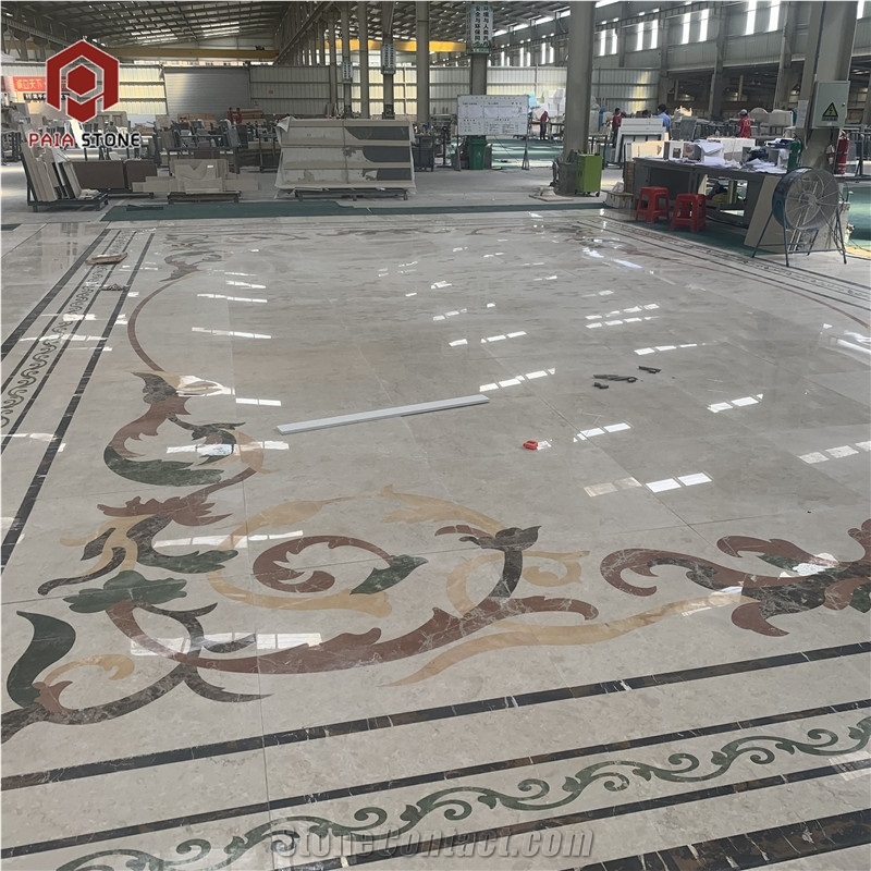Marble Water Jet Medallion Flower Pattern Floor