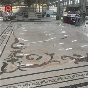 Marble Water Jet Medallion Flower Pattern Floor
