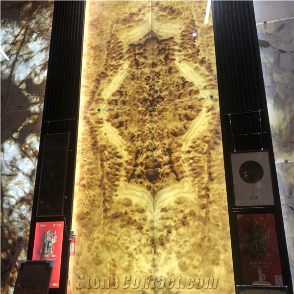 Natural Stone Book Match Led Backlight Yellow Onyx