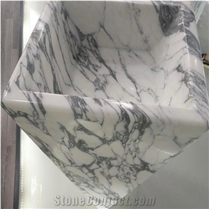 Polished Arabescato White Marble Sink For Bathroom