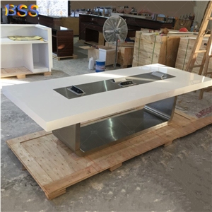 10' Conference Table On Sale White Quartz With Power Socket