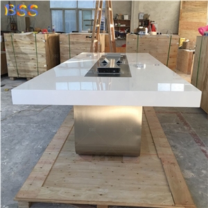 10' Conference Table On Sale White Quartz With Power Socket