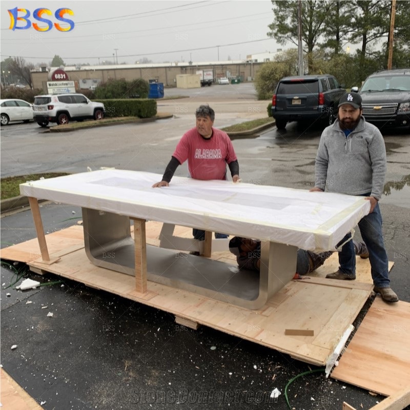10' Conference Table On Sale White Quartz With Power Socket