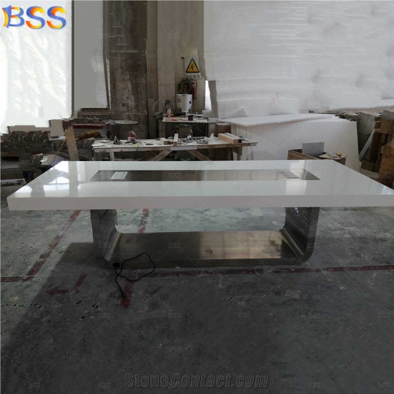 10 Ft Conference Table Office Quartz Stone Rectangle Shape