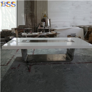 10 Ft Conference Table Office Quartz Stone Rectangle Shape