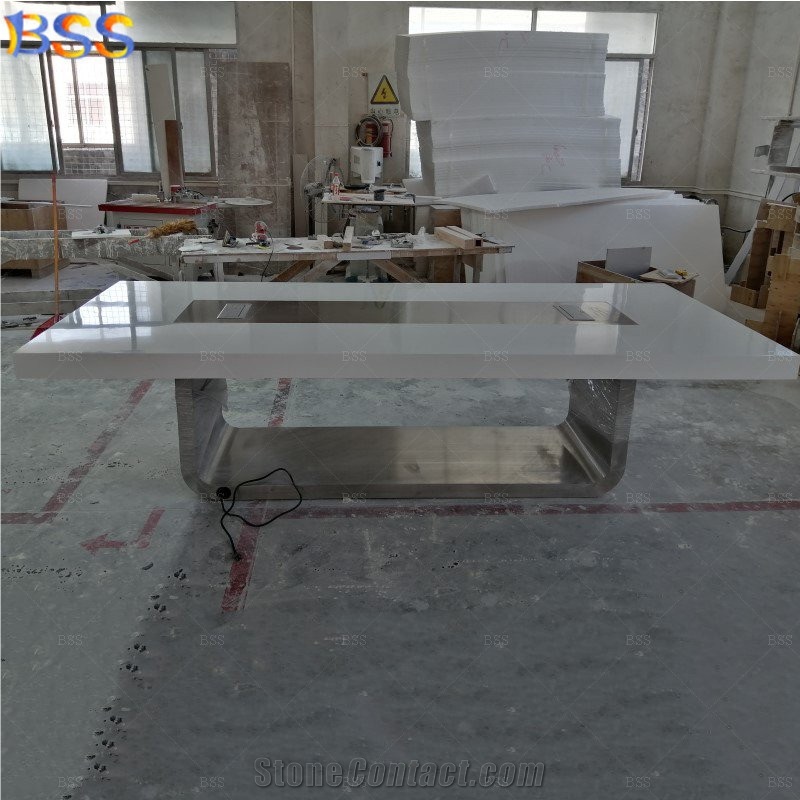 10 Ft Conference Table Office Quartz Stone Rectangle Shape
