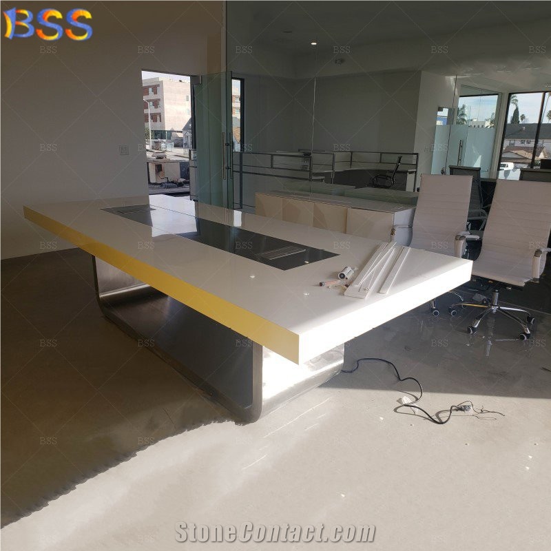 10 Ft Conference Table Office Quartz Stone Rectangle Shape