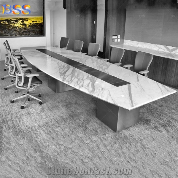 Aritificial Marble Conference Table, Boat Shaped Meeting Table