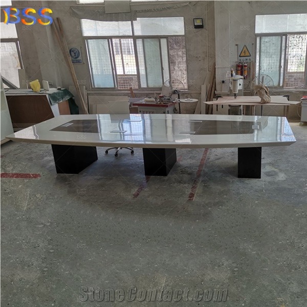 Aritificial Marble Conference Table, Boat Shaped Meeting Table