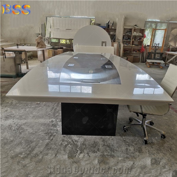 Aritificial Marble Conference Table, Boat Shaped Meeting Table
