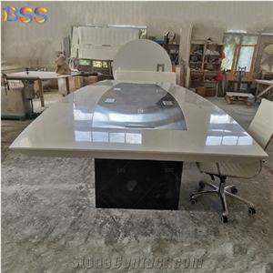 Aritificial Marble Conference Table, Boat Shaped Meeting Table