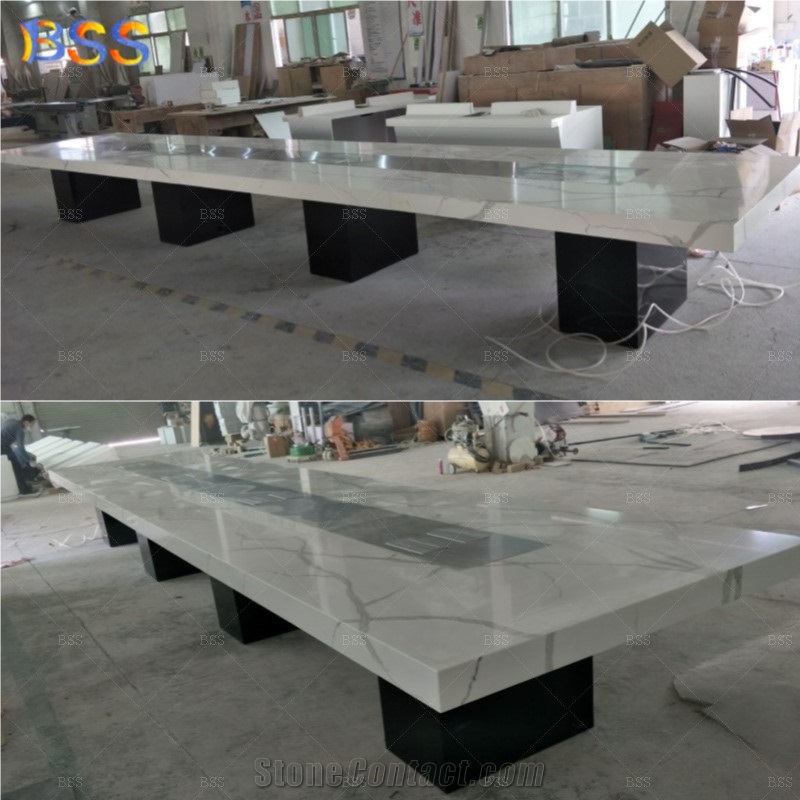 Artificial Marble Large Conference Table With Power Outlet 24' Long