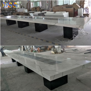 Artificial Marble Large Conference Table With Power Outlet 24' Long