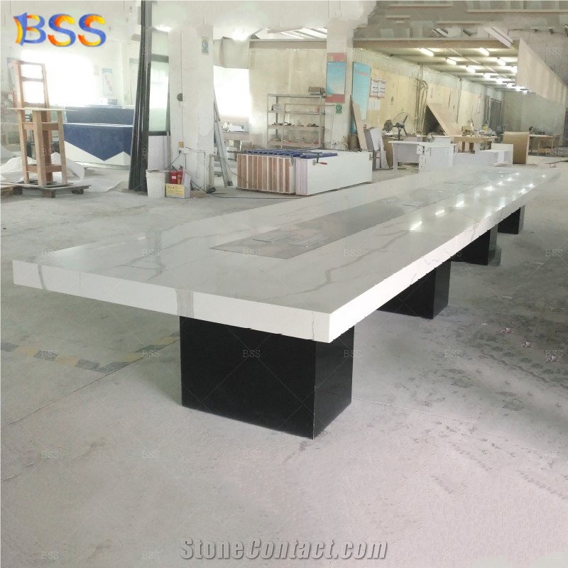 Artificial Marble Large Conference Table With Power Outlet 24' Long