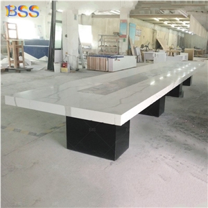 Artificial Marble Large Conference Table With Power Outlet 24' Long
