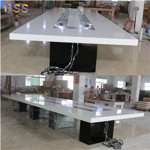 Artificial Marble Large Conference Table With Power Outlet 24' Long