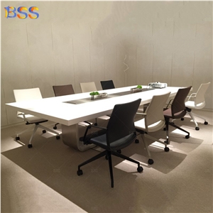 Contemporary Conference Table, Chair 12' Long Aritificial Marble Top