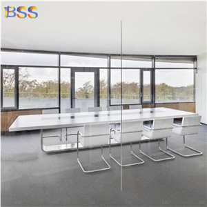 Contemporary Conference Table, Chair 12' Long Aritificial Marble Top