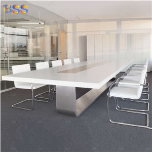 Contemporary Conference Table, Chair 12' Long Aritificial Marble Top