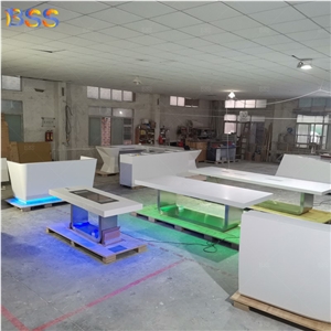 Modern Conference Table White Quartz Top 8 Conference Table