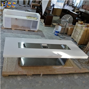 Modern Conference Table White Quartz Top 8 Conference Table