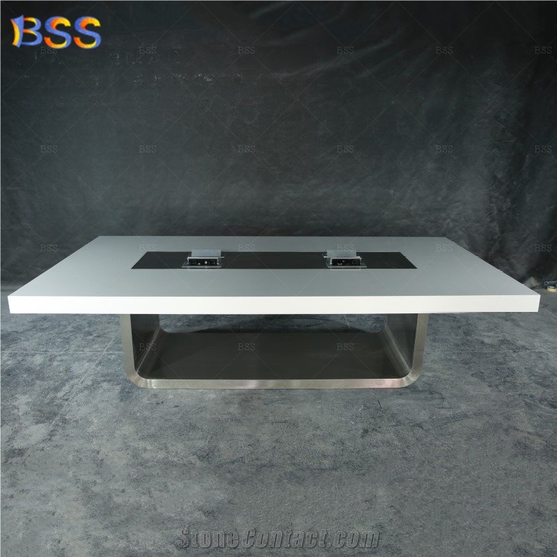 Solid Surface Rectangle Conference Table With Power 10 Foot Stone Top