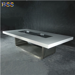 Solid Surface Rectangle Conference Table With Power 10 Foot Stone Top