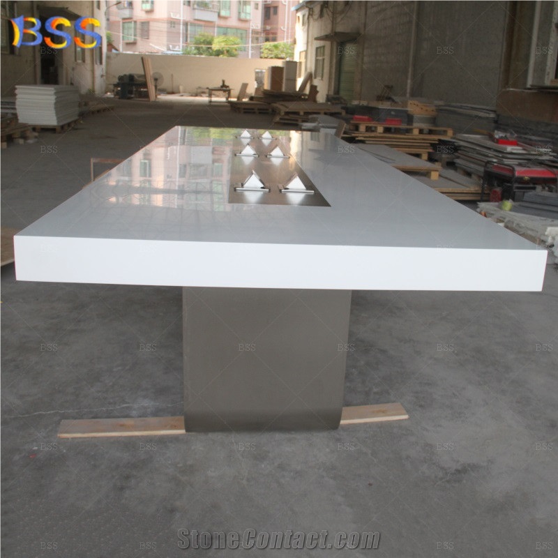 Solid Surface Rectangle Conference Table With Power 10 Foot Stone Top