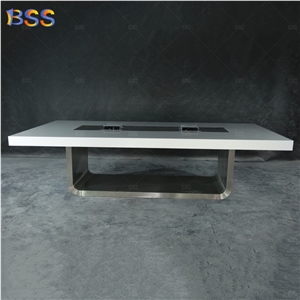 Solid Surface Rectangle Conference Table With Power 10 Foot Stone Top