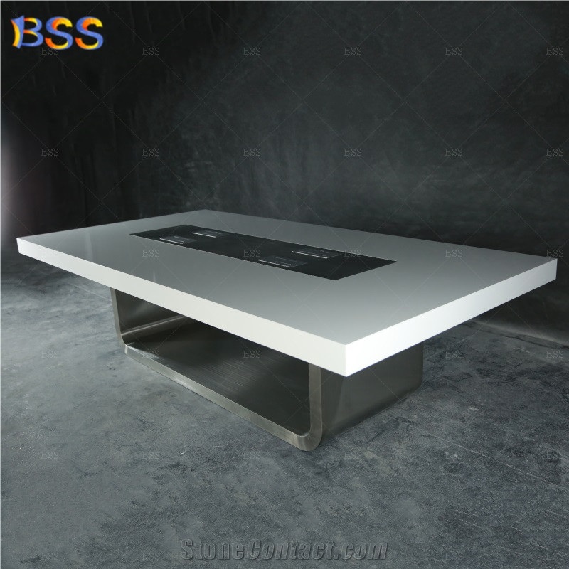 Solid Surface Rectangle Conference Table With Power 10 Foot Stone Top