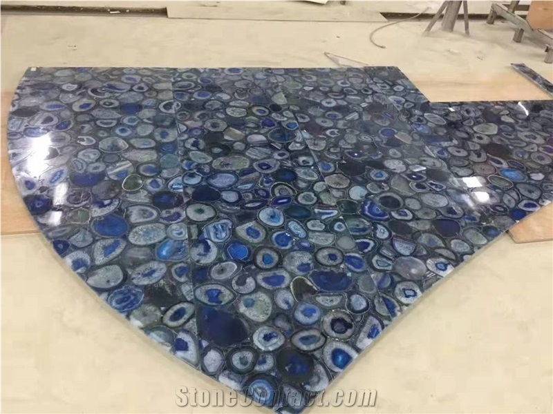 Backlit Blue Agate Semiprecious Stone Wall Cladding Panels
