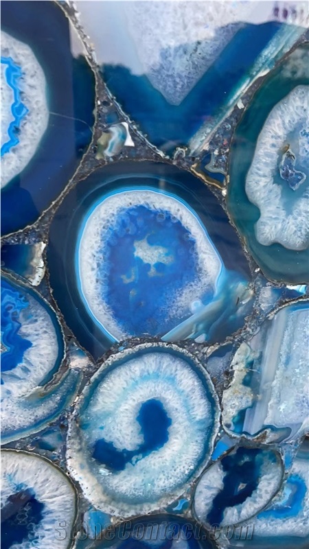 Backlit Blue Agate Semiprecious Stone Wall Cladding Panels