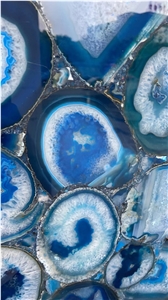 Backlit Blue Agate Semiprecious Stone Wall Cladding Panels