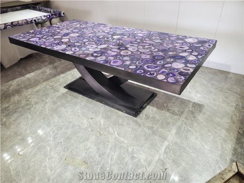 Custom Semiprecious Stone Furniture Purple Agate Cafe Table