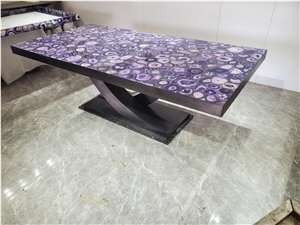 Custom Semiprecious Stone Furniture Purple Agate Cafe Table