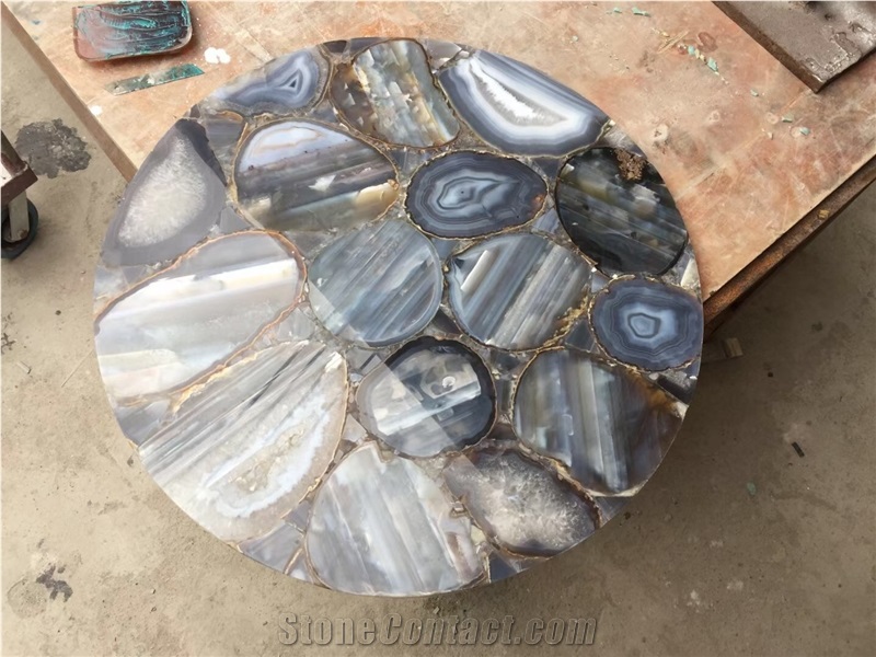 Custom Semiprecious Stone Furniture Purple Agate Cafe Table