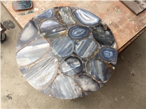 Custom Semiprecious Stone Furniture Purple Agate Cafe Table