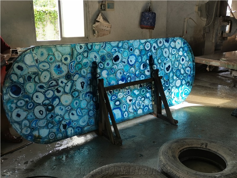 Grey Amethyst Semiprecious Stone Coffee Table Top With Metal Stands Furniture