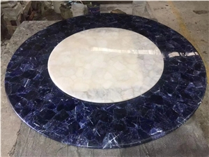 Round White Semi-Precious Quartz Table Blue Amethyst Dining