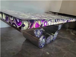 Semiprecious Art Furniture Backlit Lilac Agate Dining Table