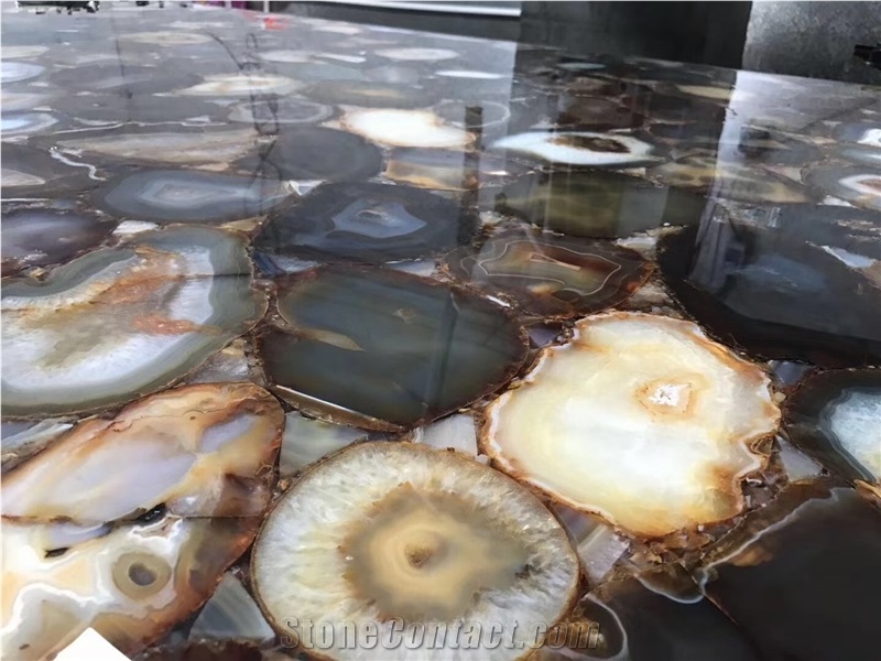 Semiprecious Art Furniture Backlit Lilac Agate Dining Table