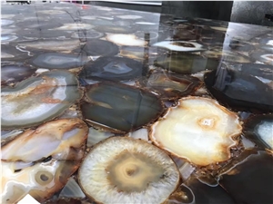 Semiprecious Art Furniture Backlit Lilac Agate Dining Table