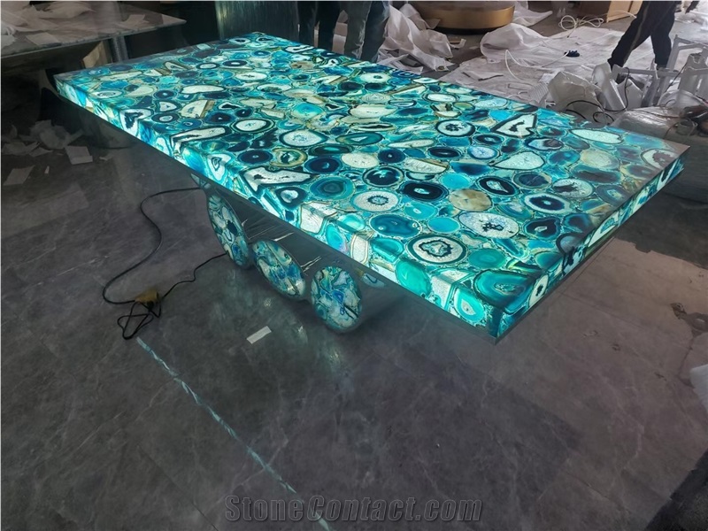 Semiprecious Art Furniture Backlit Lilac Agate Dining Table